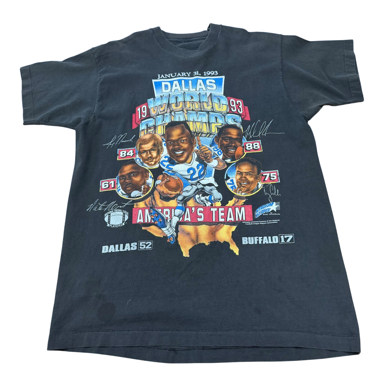 1993 Dallas Cowboys World Champs Stadium Stars Caricature All Over Print T-Shirt
