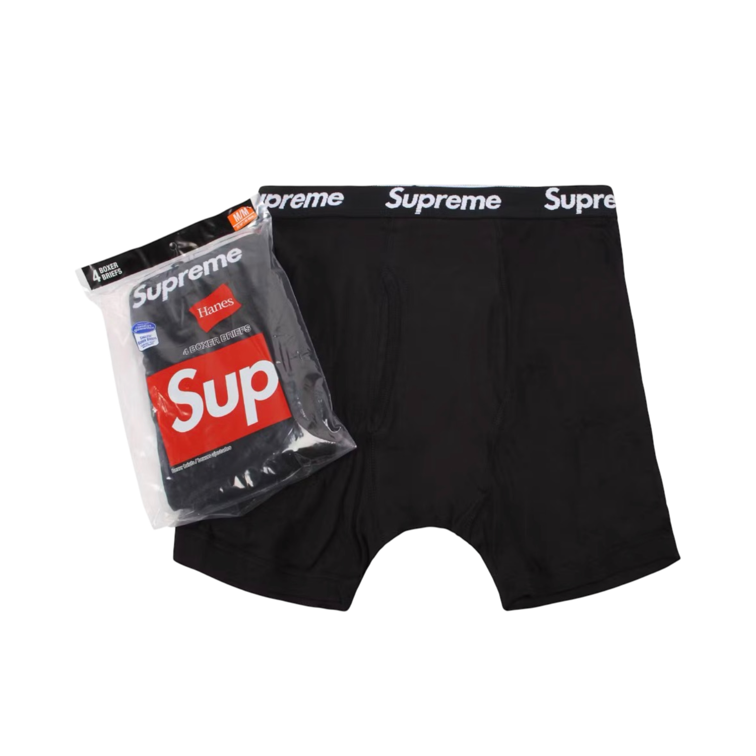Supreme Hanes Boxer Briefs 4 Pack Black, Size: M