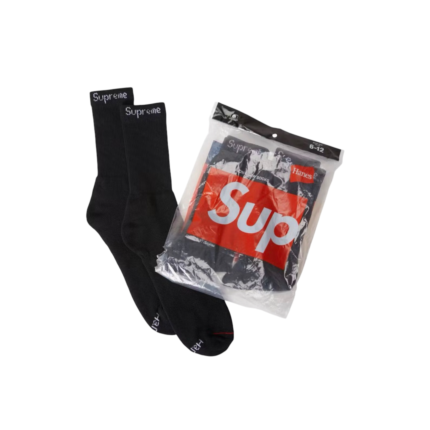 Supreme Hanes Crew Socks 4 Pack Black