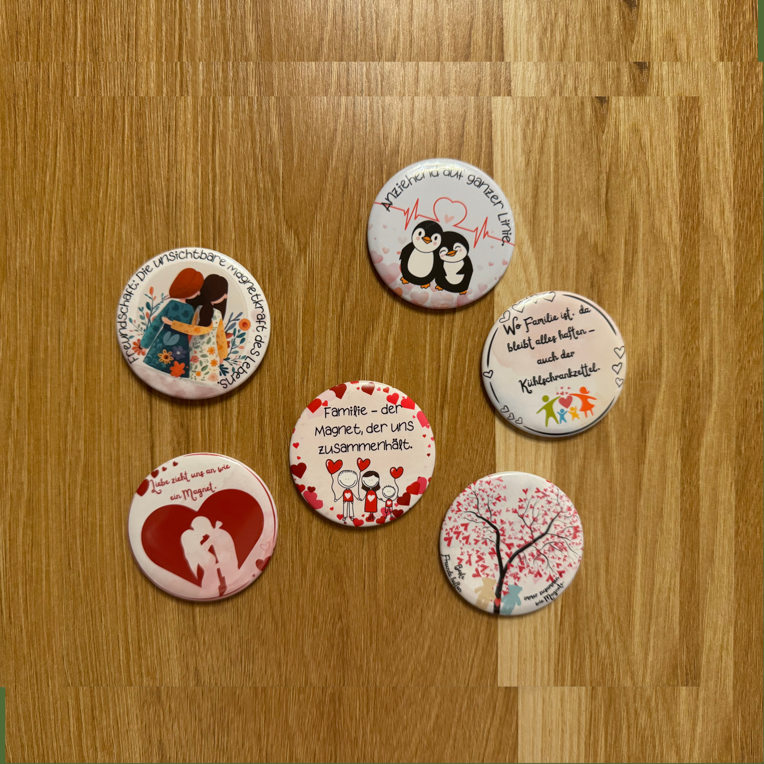 6 runde Magnete (59 mm)- Familie und Freunde