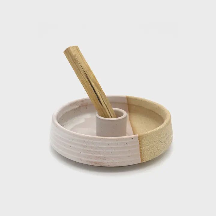 4" Ceramic Palo Santo Burner, Colour: Beige, Style: Ridge