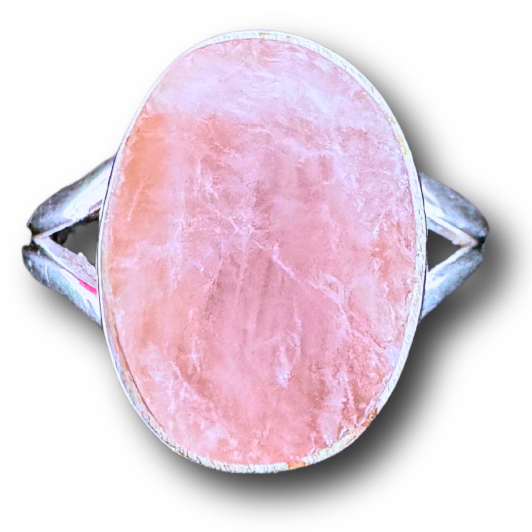 Rose Quartz Rough Ring Sterling Silver 925, Style: Oval, Size: 8