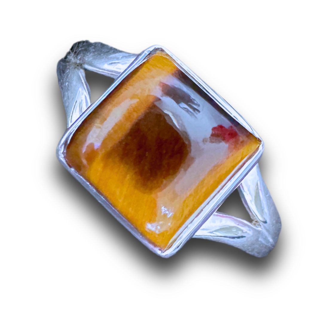 Tiger Eye Ring Sterling Silver 925, Style: Split Shank, Size: 8