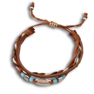 Multi-Layer Leather Bracelet with Shell
