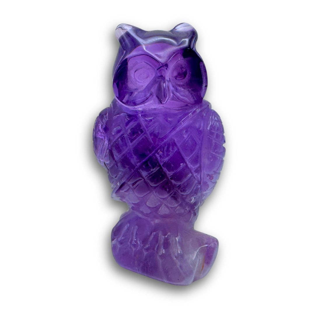 Amethyst Owl Carving (premium grade), Weight: 93 grams, Size: 3" tall