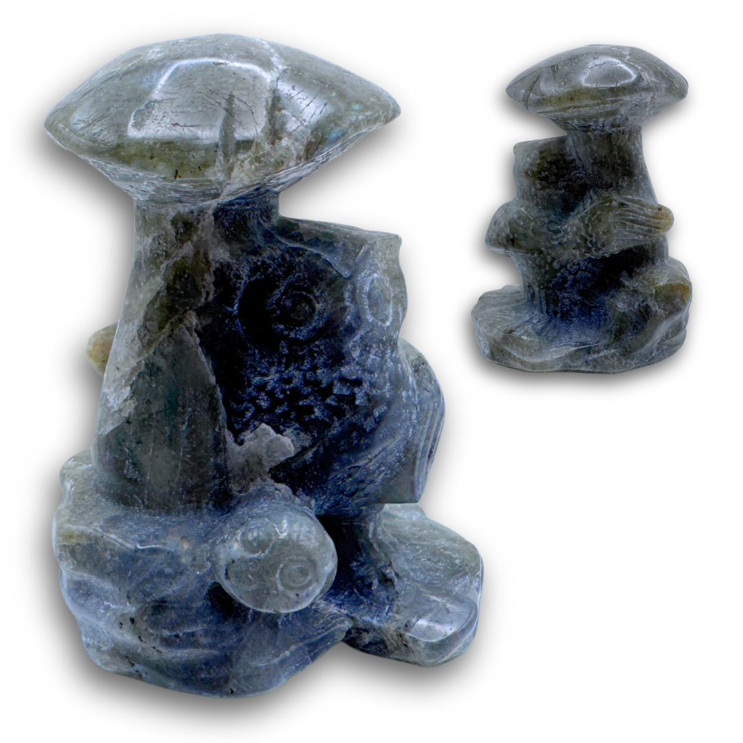 Labradorite Owl on Mushroom Carving