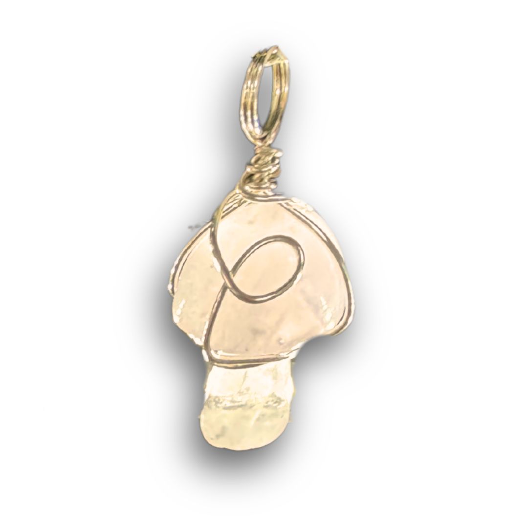 Wire Wrapped Mushroom Pendant-Swirl, Colour: Silver, Type: Rose Quartz