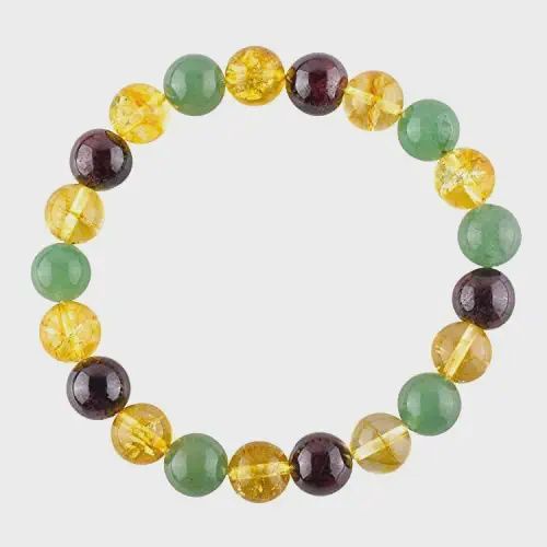 Triple Crystal Beaded Bracelet, Type: Garnet/Citrine/Green Aventurine, Size: 10mm