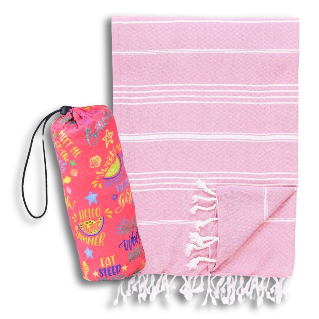 Turkish Beach Towel with Carry Bag (71" x 39"), Color: Pink