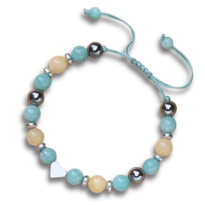 Hematite & Yellow Calcite & Amazonite Beaded Bracelet