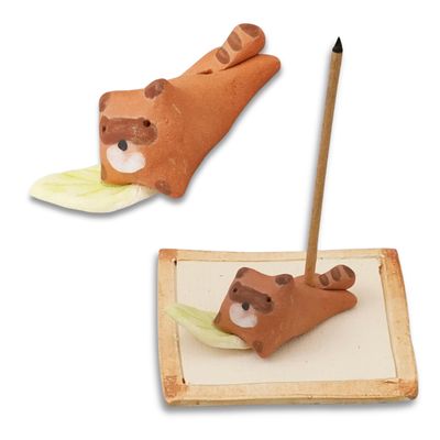 Japanese Pottery Raccoon Ceramic Incense Holder