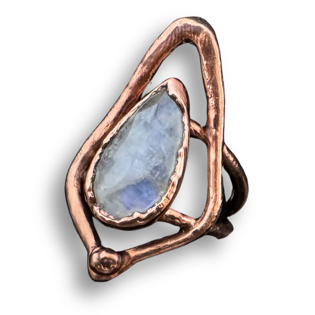 Electroformed Split Shank Copper Ring Moonstone (6.5)