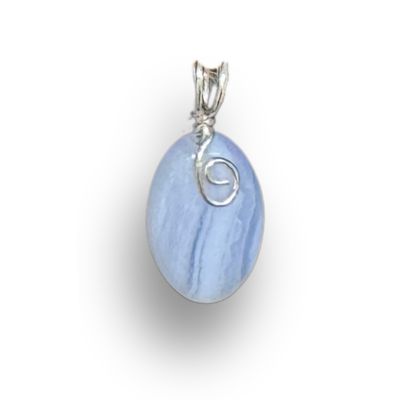 Blue Lace Agate Wire Wrapped Oval Pendant