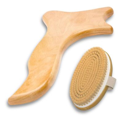 Lymphatic Drainage Wooden Paddle & Dry Skin Brush