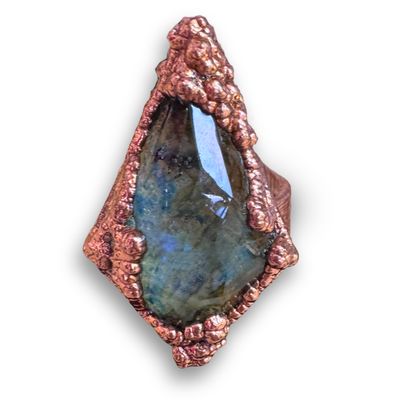 Electroformed Copper Ring Quartz on Labradorite (7)