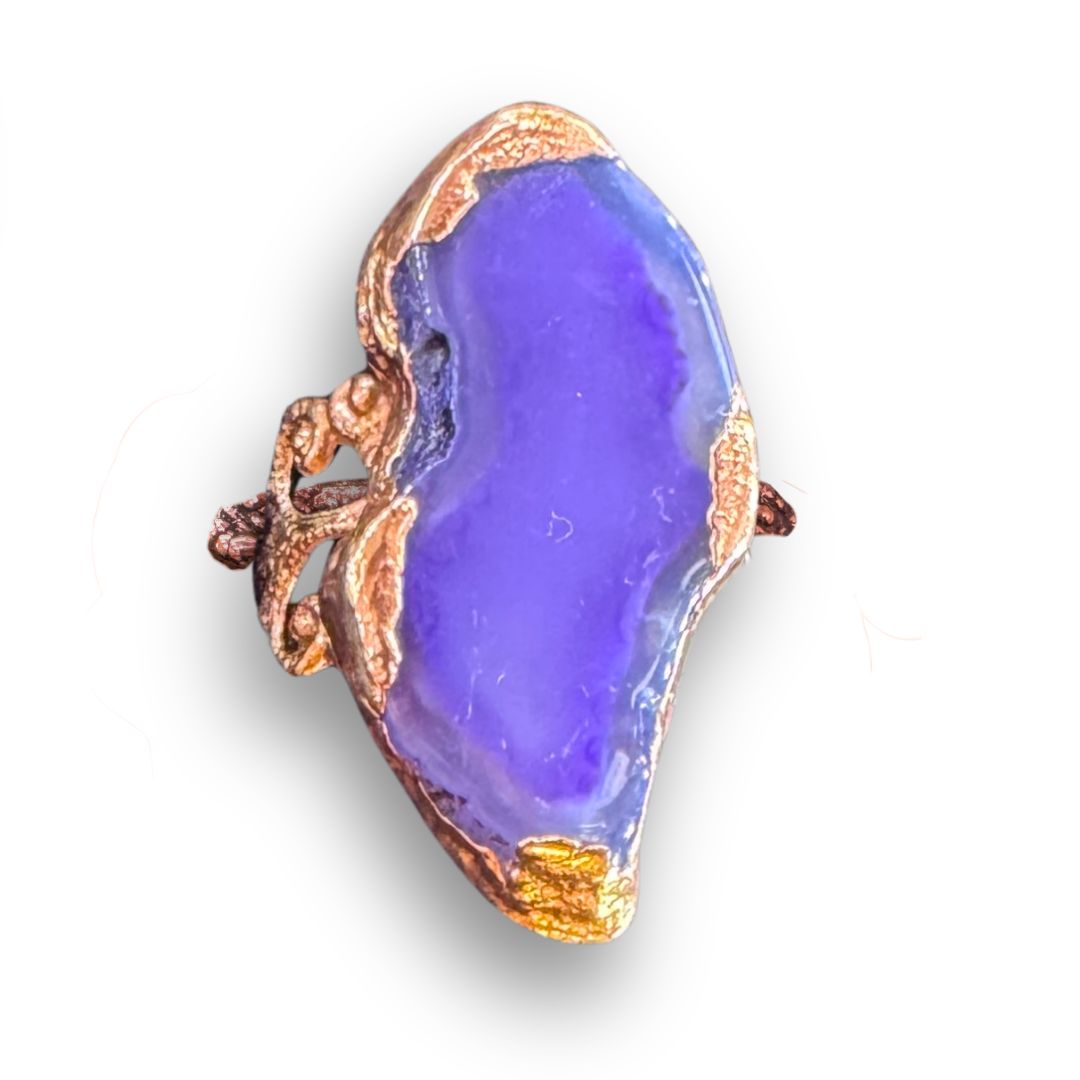Adjustable Copper Ring Dyed Pruple Agate