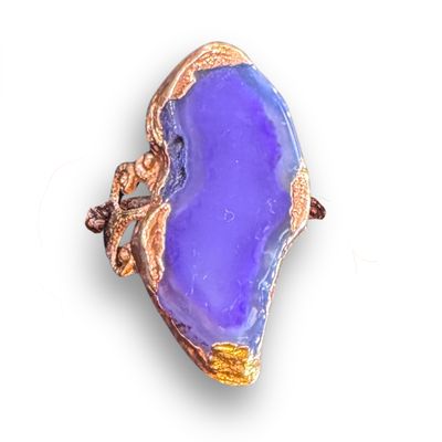 Adjustable Copper Ring Dyed Pruple Agate