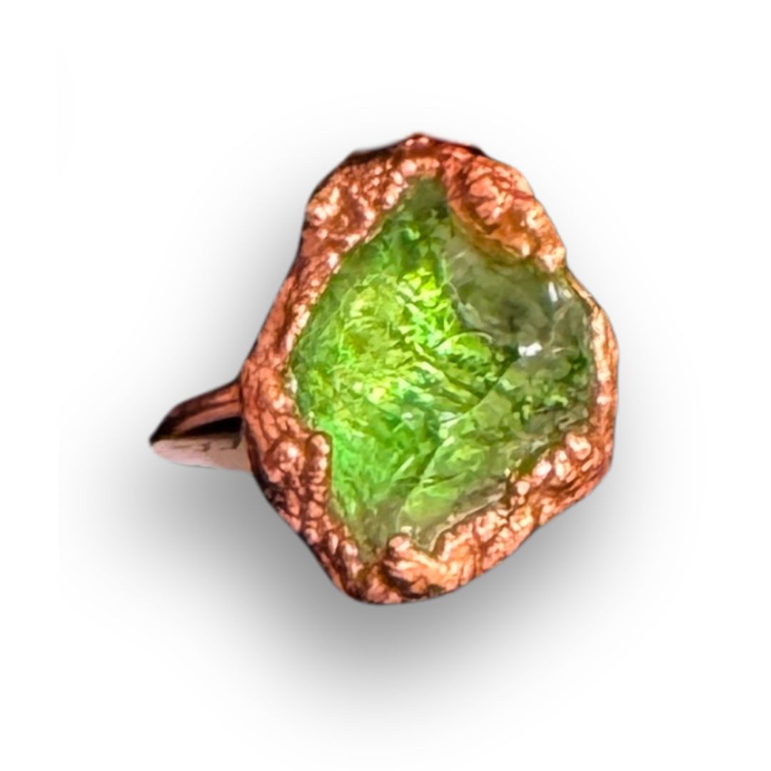 Electroformed Copper Ring Dyed Green Quartz (6.75)