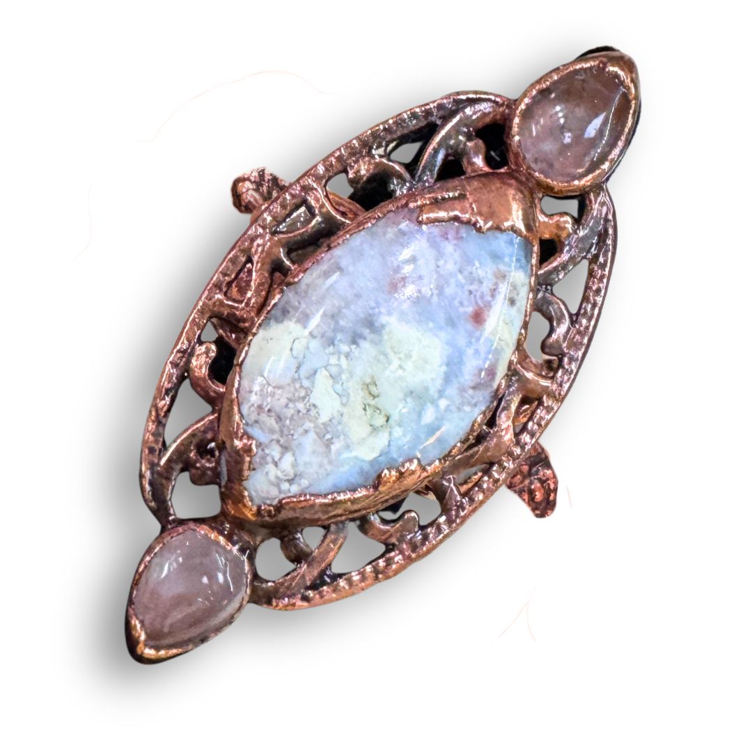 Electroformed Split Shank Copper Ring Cotton Candy Agate (8)