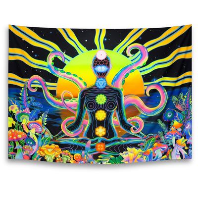 7 Chakras & Mushroom Blacklight Tapestry 94x69