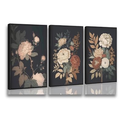 3Pcs Framed Vintage Peony Flower Still Life Canvas Wall Art