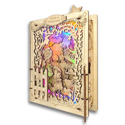 3D Wooden Puzzle Alice in Wonderland Book Nook Kits with Night Light