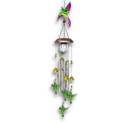 Hummingbird Solar Wind Chime w/Crackle Ball