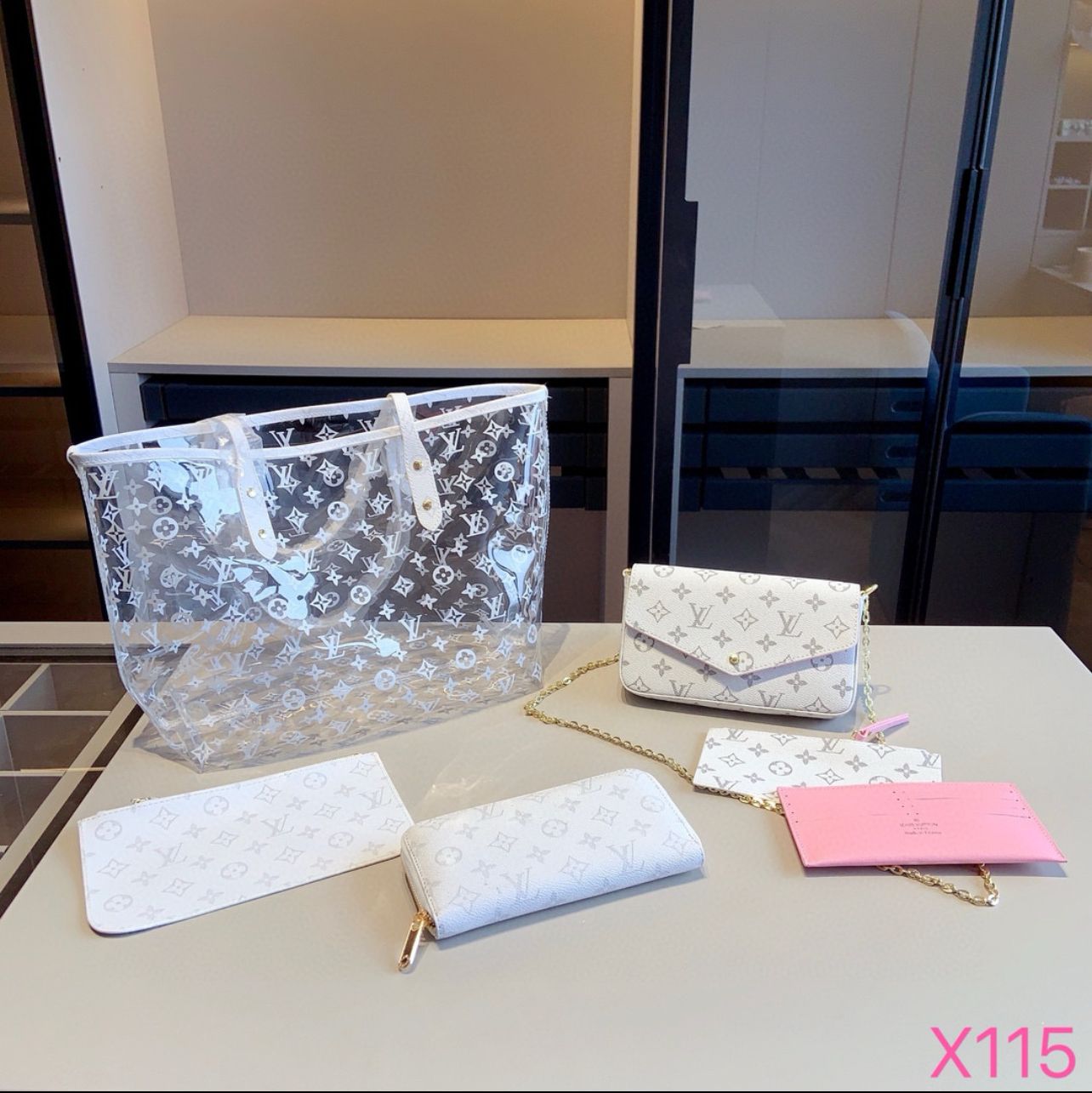 Clear white L bag set