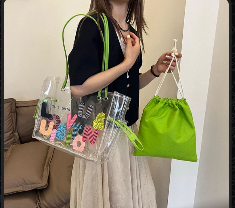 GREEN STRAP CLEAR L BAG WITH / LETTERS