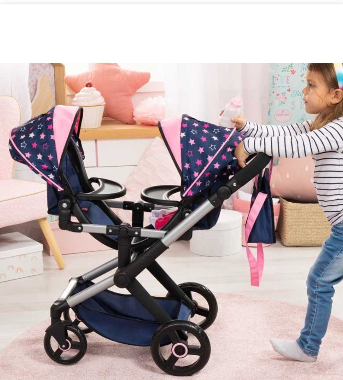 bayer design dolls Pram twin - blue and pink