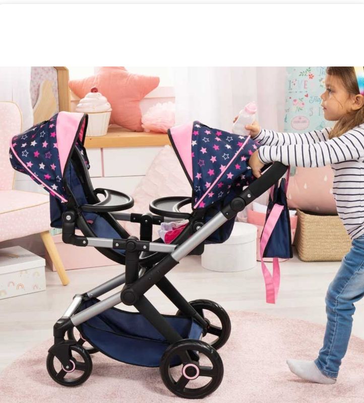 bayer design dolls Pram twin - blue and pink