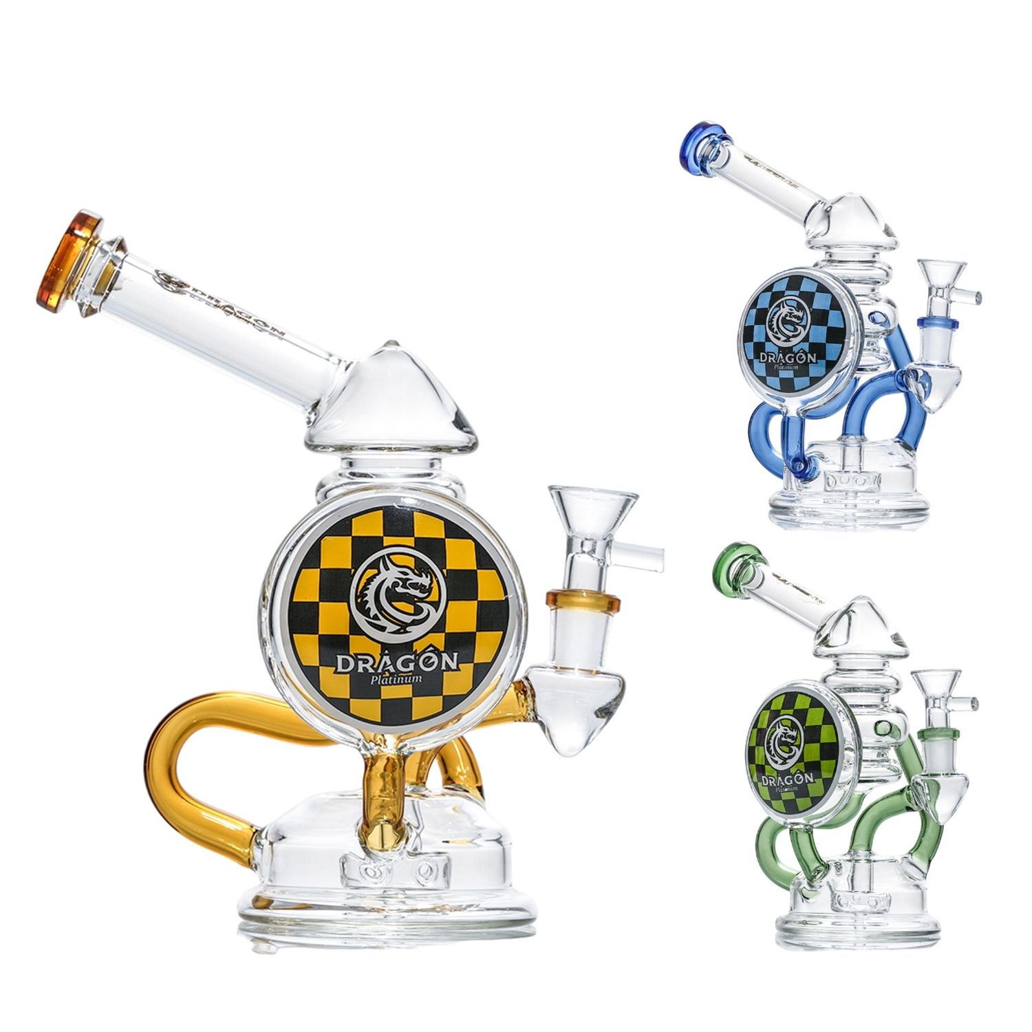 DRAGON GLASS 8&quot; CHECKERED EMBLEM WATER PIPE W/SPRINKLER PERC