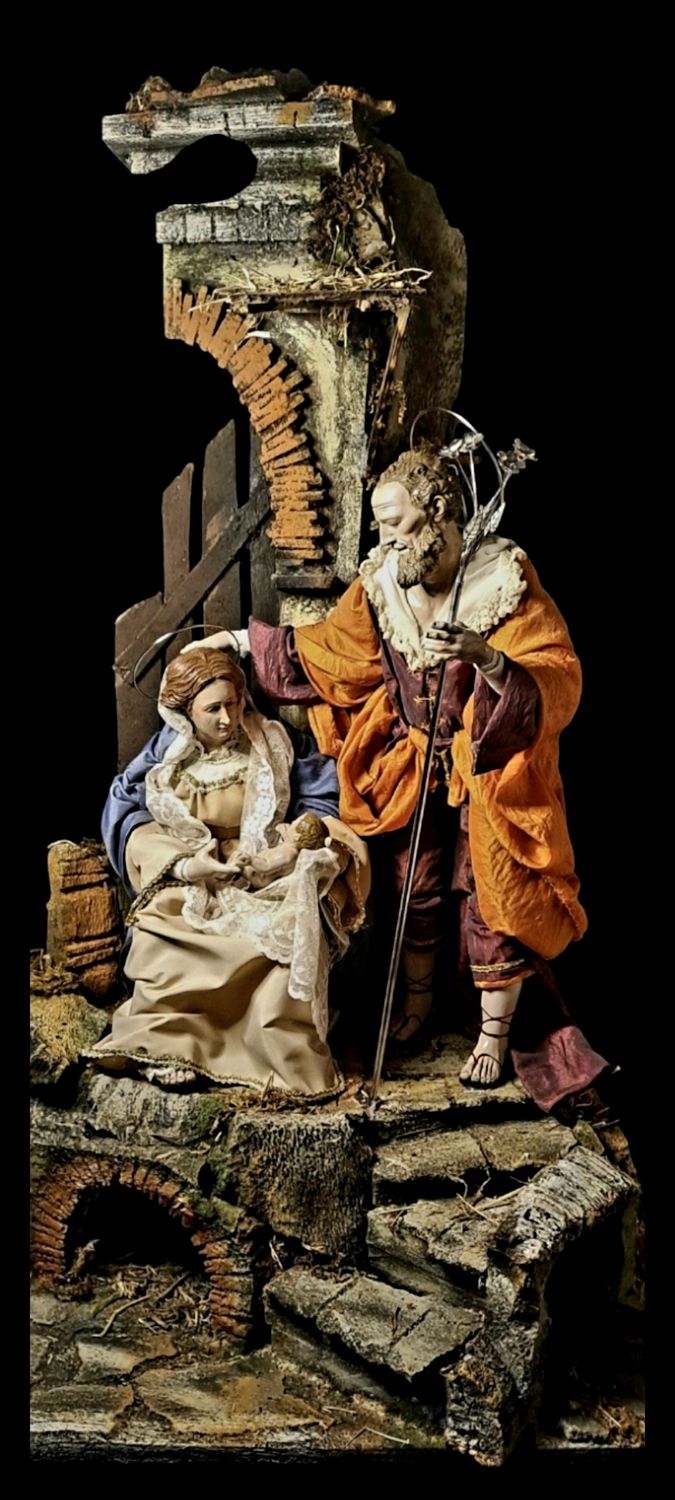 Natività stile &#39;700 napoletano su scoglio pastori da 38 cm