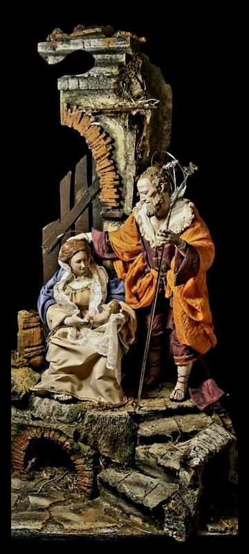 Natività stile &#39;700 napoletano su scoglio pastori da 38 cm