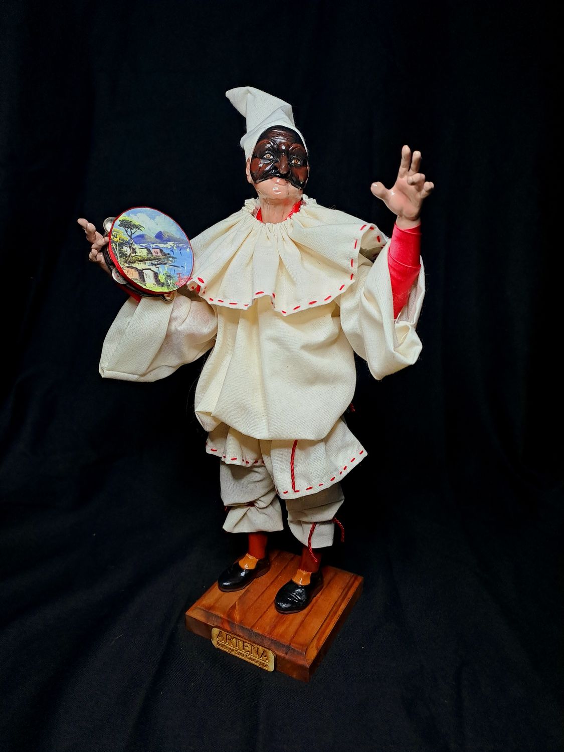 Pulcinella tamburella statuetta pastore 35 cm