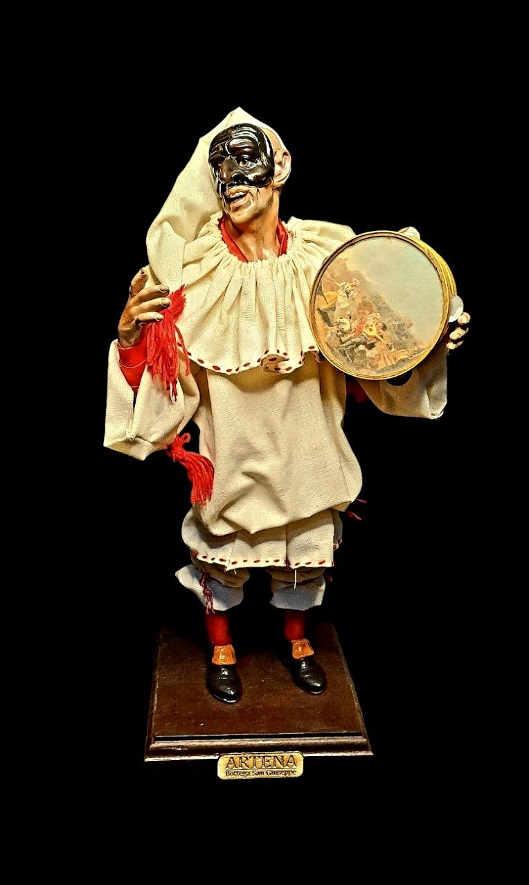 Pulcinella con tamburella statuetta pastore 32 cm