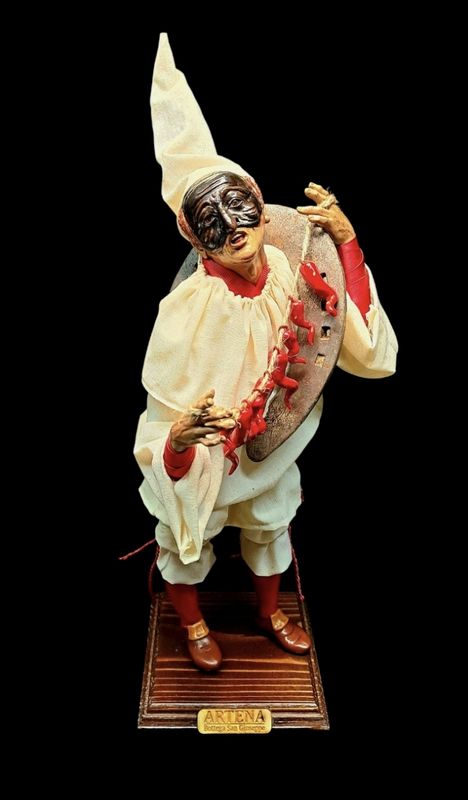 Pulcinella statuetta pastore con ferro di cavallo mis. 35 cm