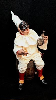 Pulcinella on a barrel shepherd statue 32 cm