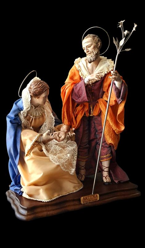 Natività stile &#39;700 napoletano 38 cm su base in legno