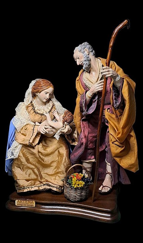 Natività stile &#39;700 napoletano 38 cm su base in legno