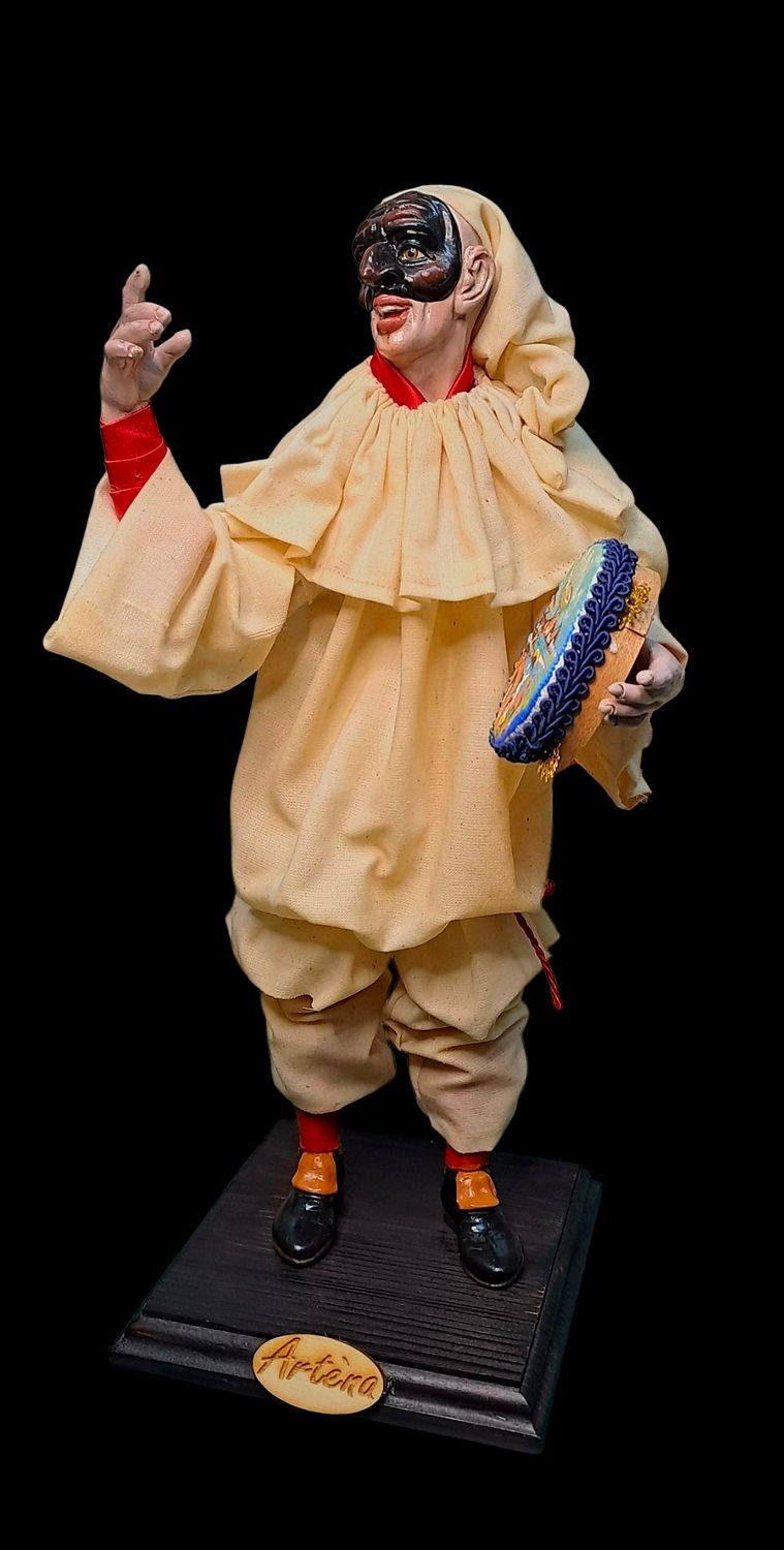 Dancing Pulcinella terracotta statuette 32 cm