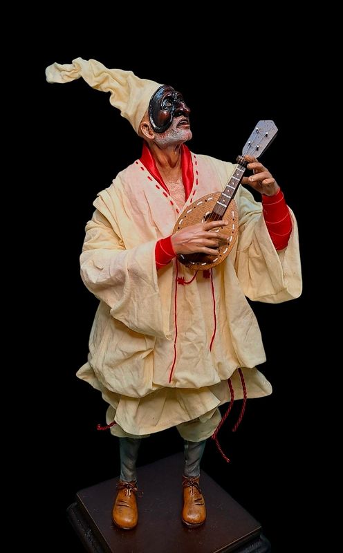 Terracotta Pulcinella with mandolin, size 32 cm
