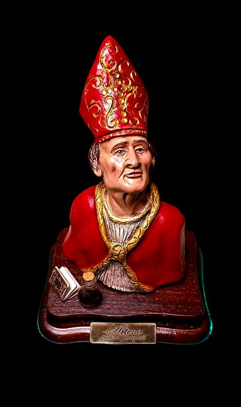 Busto de terracota de San Genaro de 15 cm con ojos de cristal.