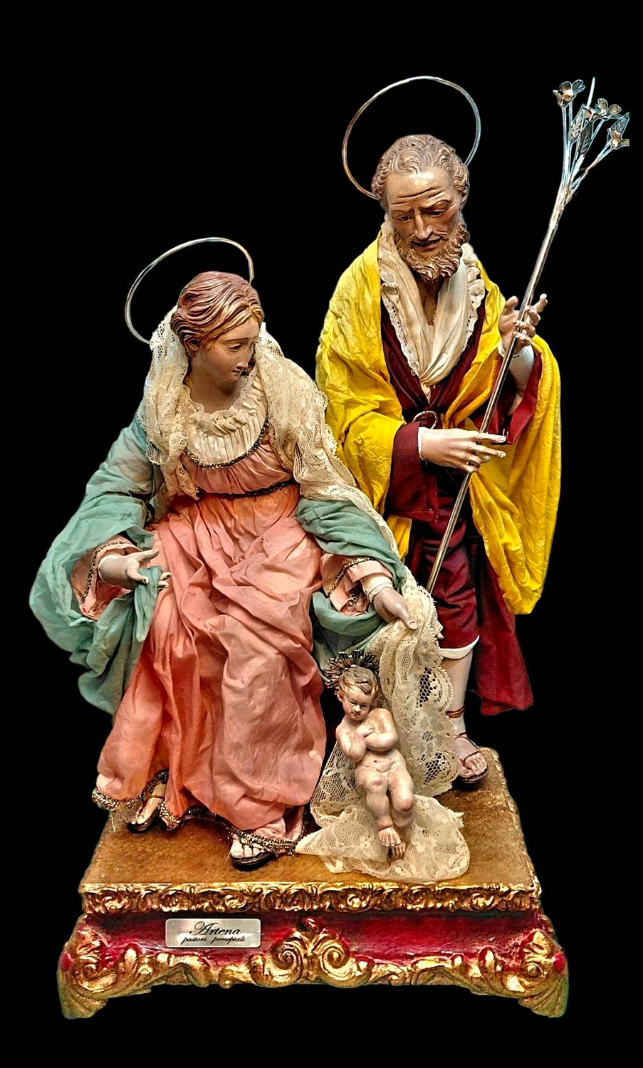 18th century Neapolitan style nativity scene, 38 cm, wooden limbs and baby Jesus