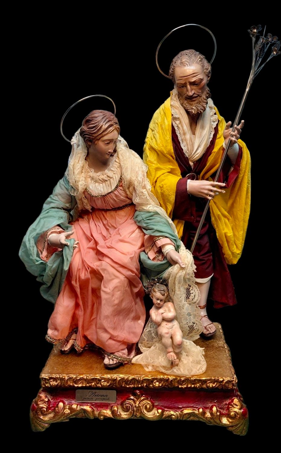18th century Neapolitan style nativity scene, 38 cm, wooden limbs and baby Jesus
