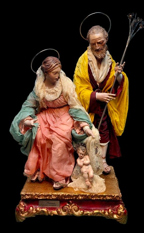 18th century Neapolitan style nativity scene, 38 cm, wooden limbs and baby Jesus