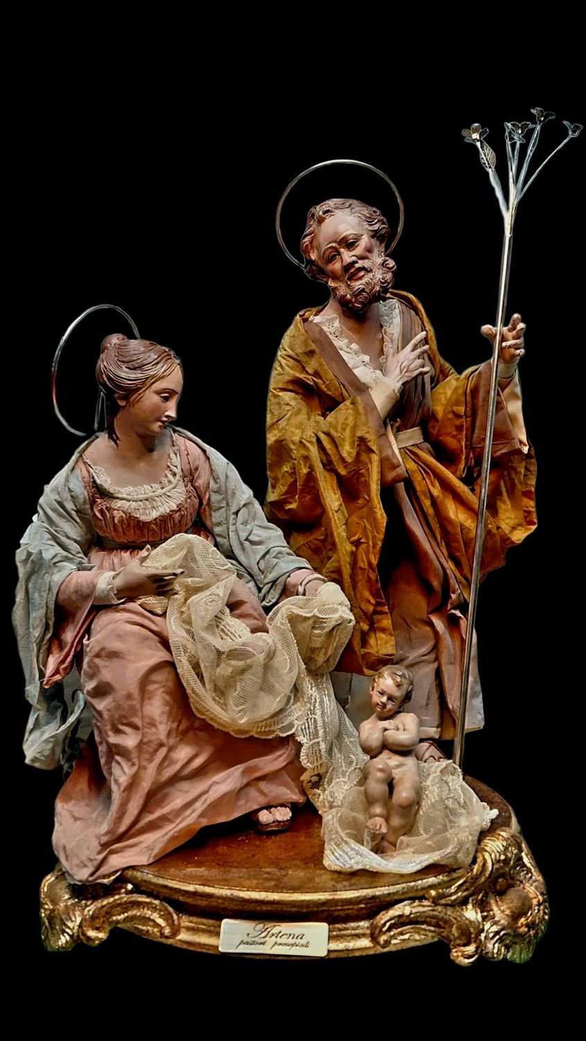 18th century Neapolitan style nativity scene, 35 cm, with wooden baby Jesus