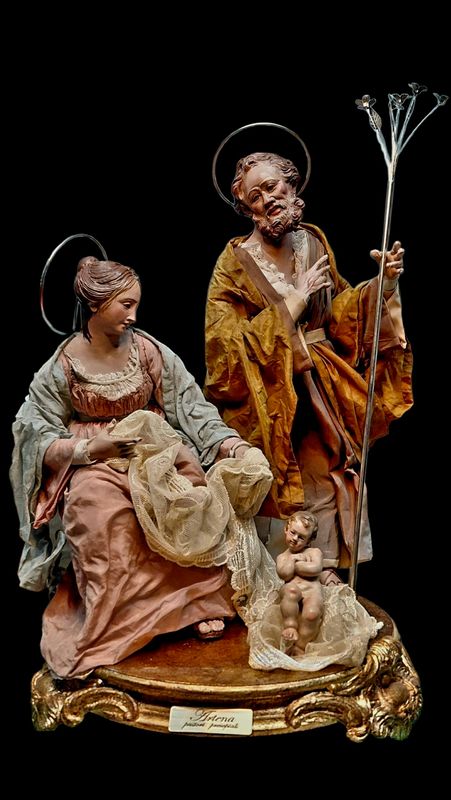 18th century Neapolitan style nativity scene, 35 cm, with wooden baby Jesus