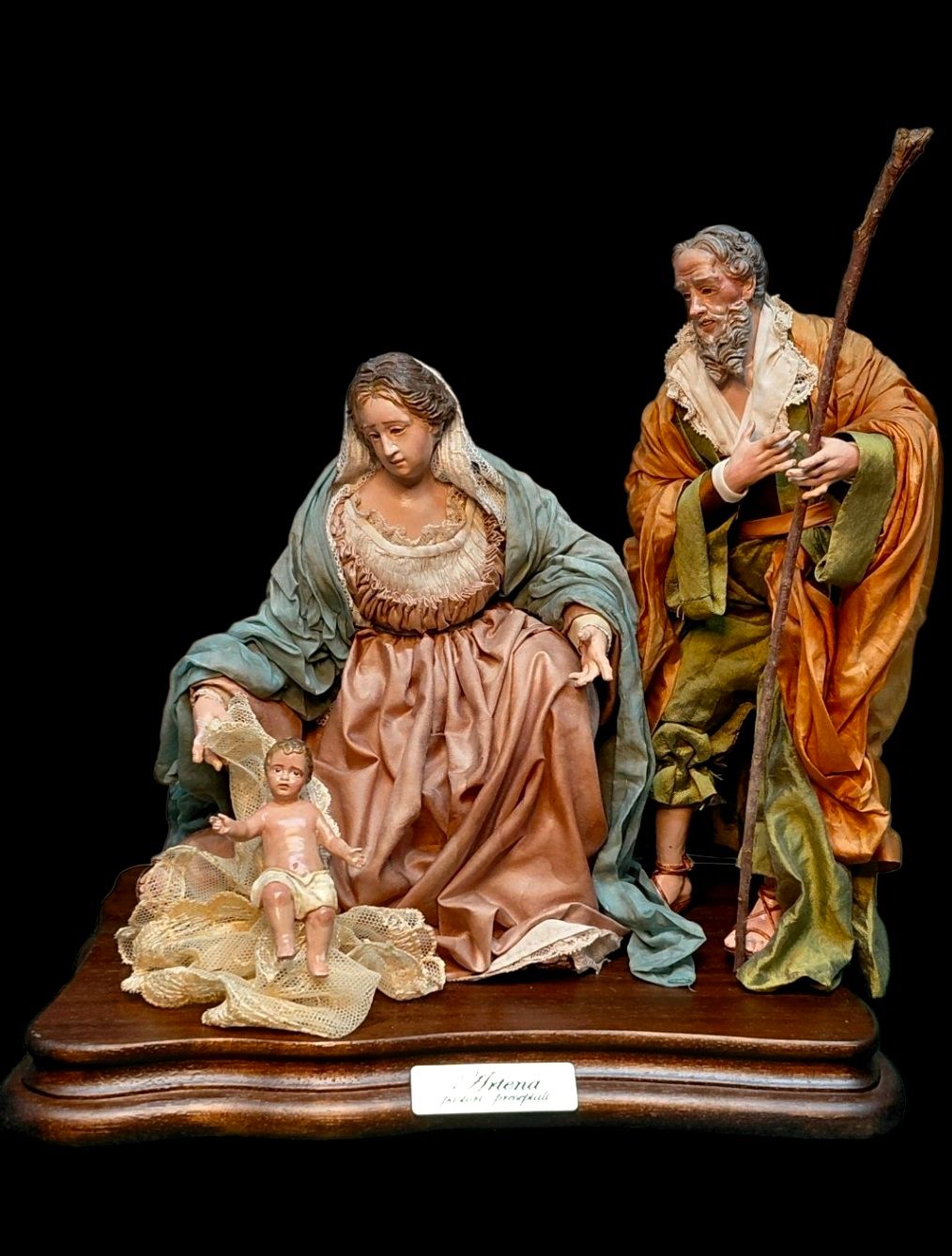 18th century Neapolitan style nativity scene, 25 cm, glass eyes