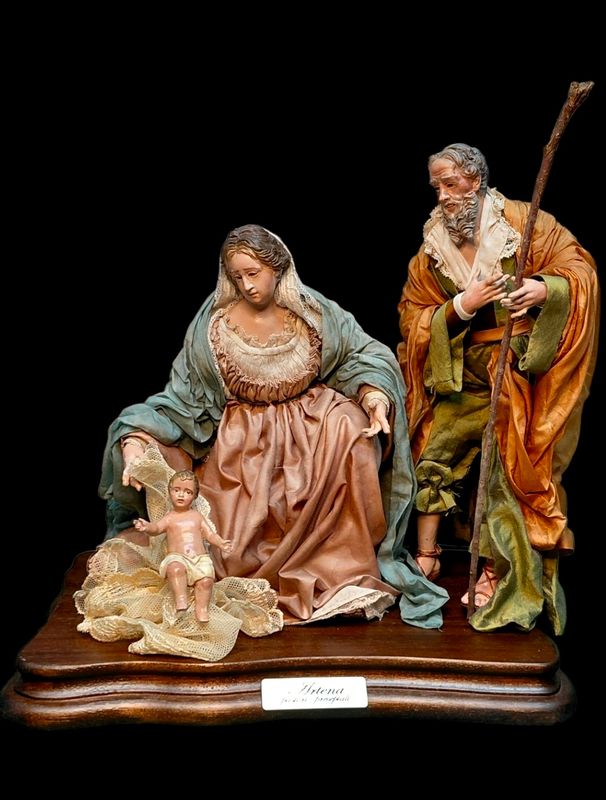 18th century Neapolitan style nativity scene, 25 cm, glass eyes